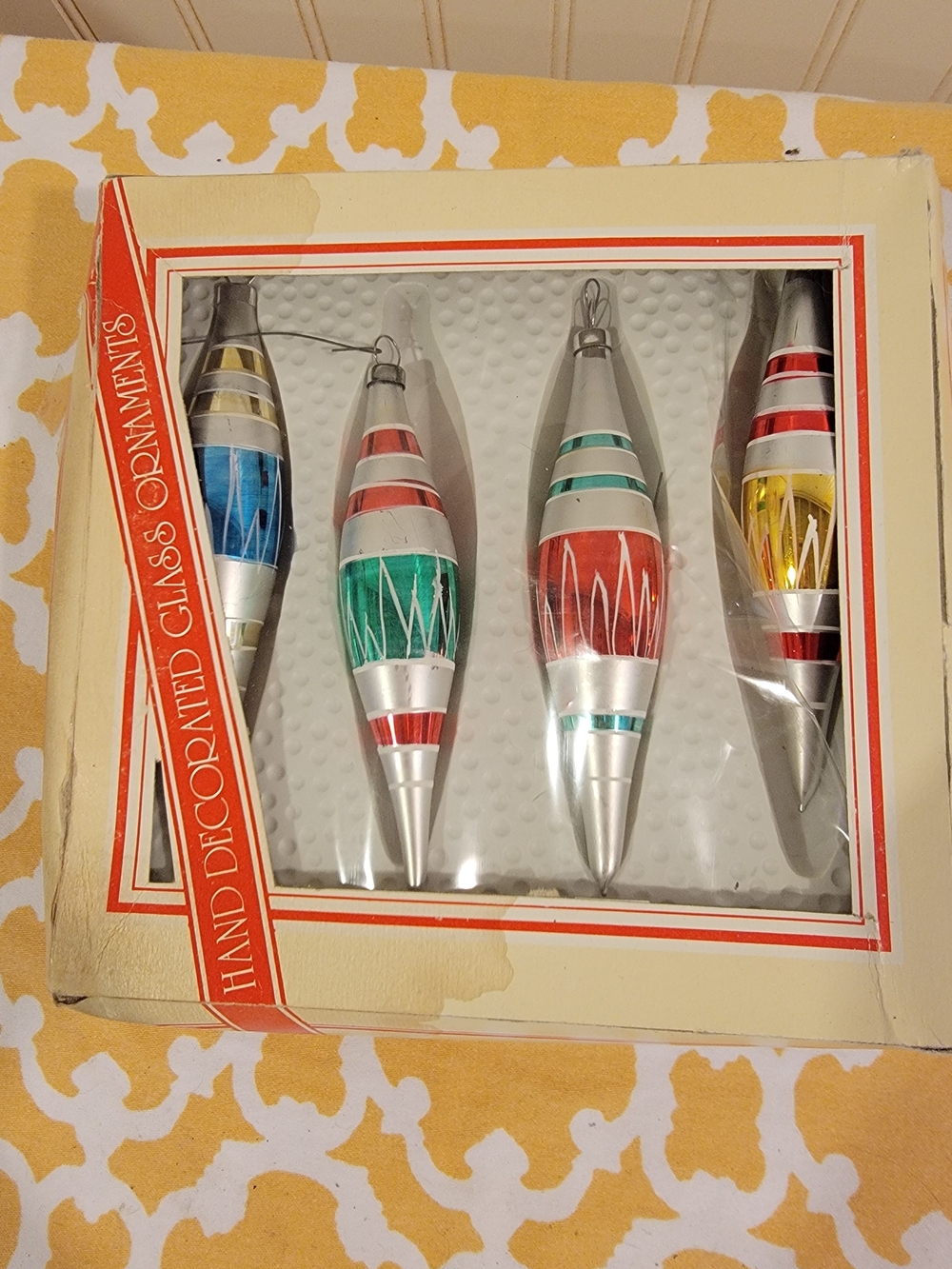 Mid Century Hand-Decorated Multicolor Glass Holiday Ornaments - Set of 4